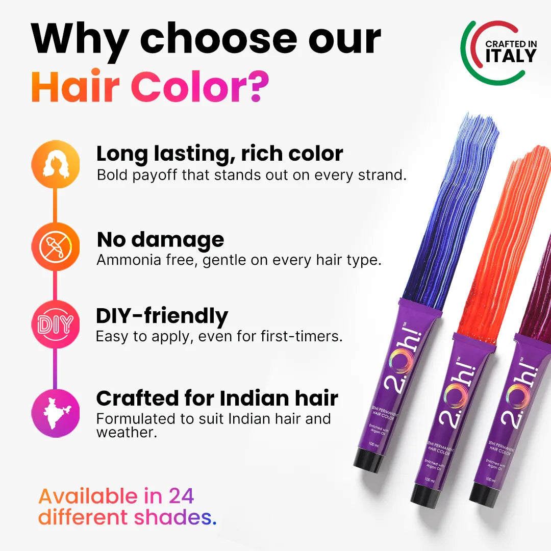 2.Oh! Hair Color - Long-Lasting Color, No Damage, DIY-Friendly, and Crafted for Indian Hair