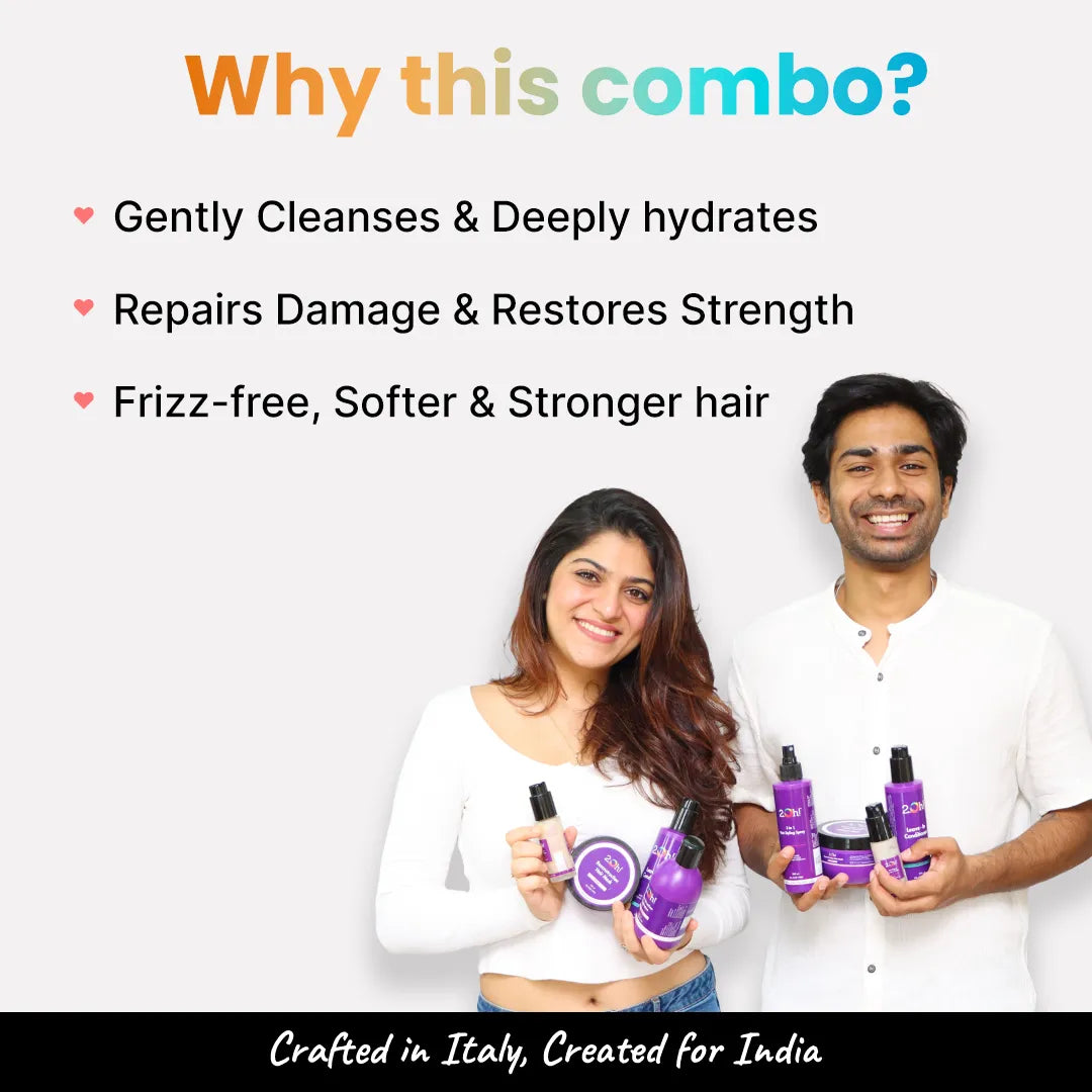 Why this Combo? Cleanses, Hydrates, Repairs Damage & Controls Frizz for Soft, Strong Hair. Crafted in Italy, made for India.