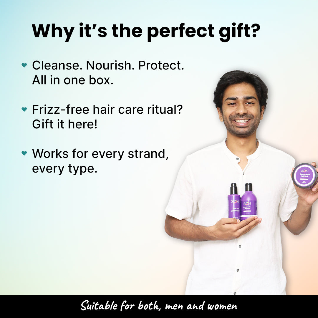 2.Oh! Hair Care Gift Box, Highlighting Cleanse, Nourish, and Protect Benefits for all hair types.