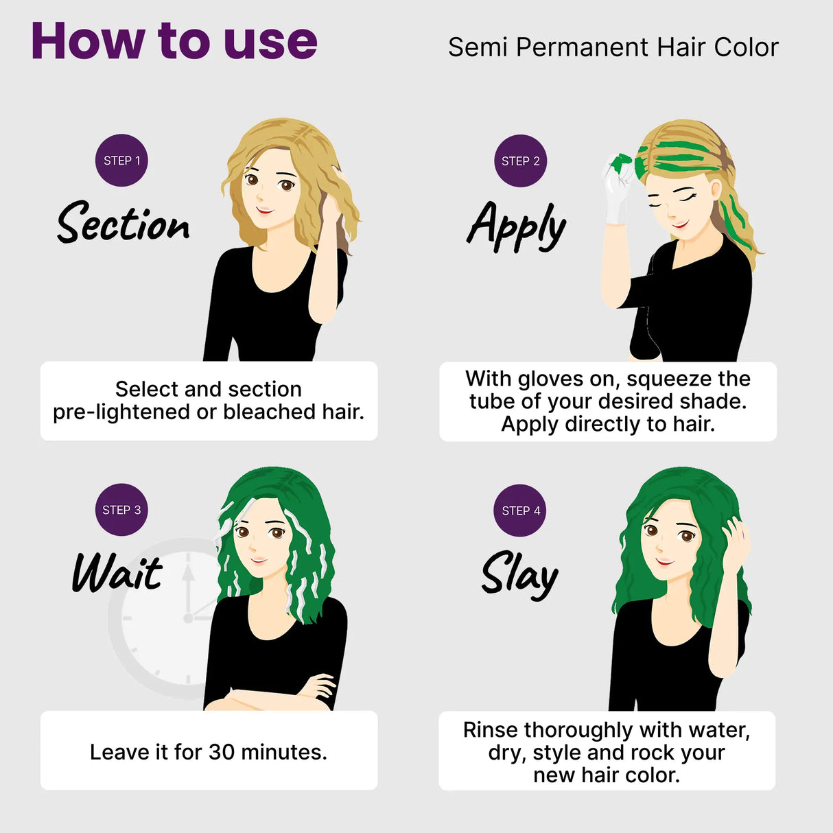 How to use 2.Oh! Emerald Green Semi-permanent Hair Color