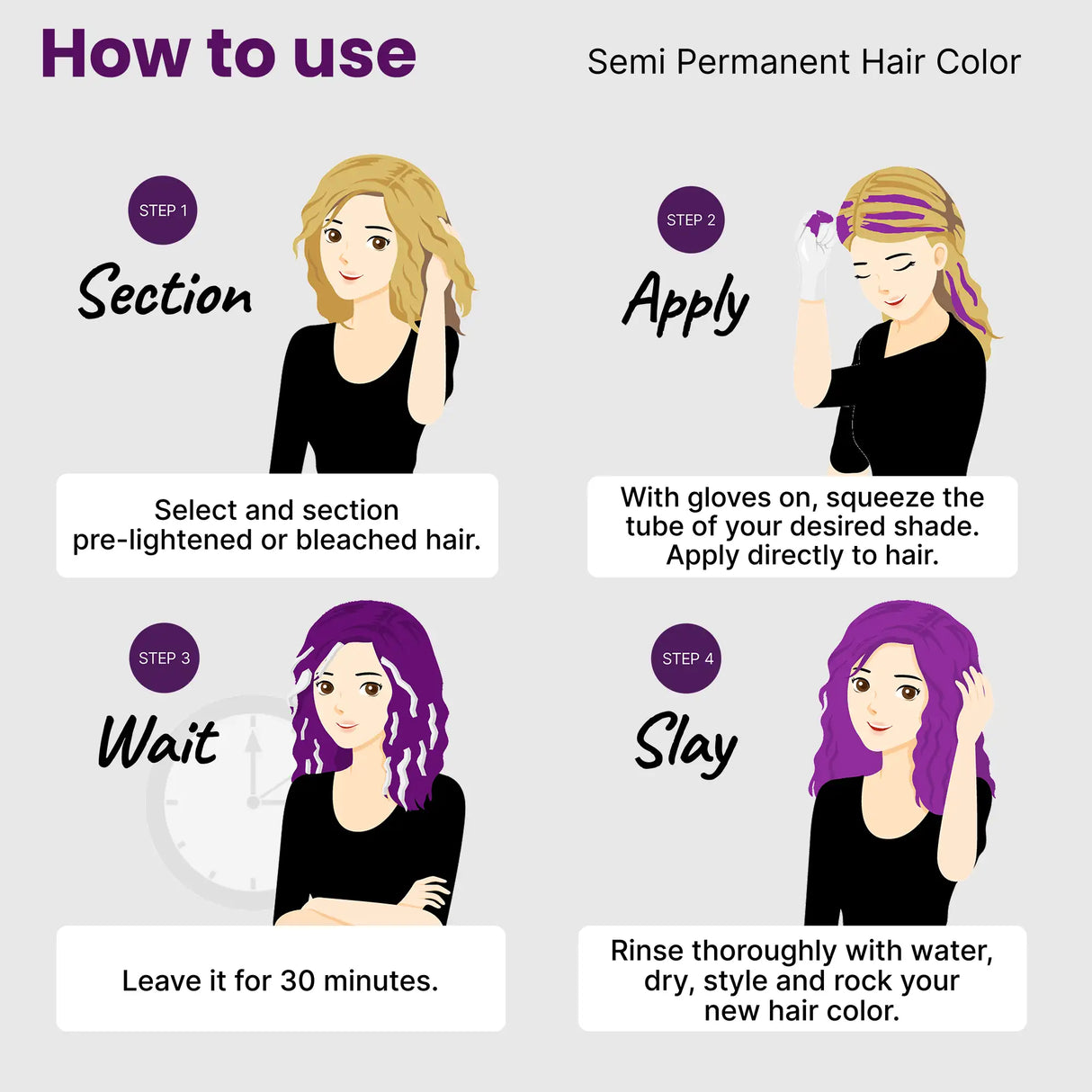 How to use 2.Oh! Purple Semi-permanent Hair Color