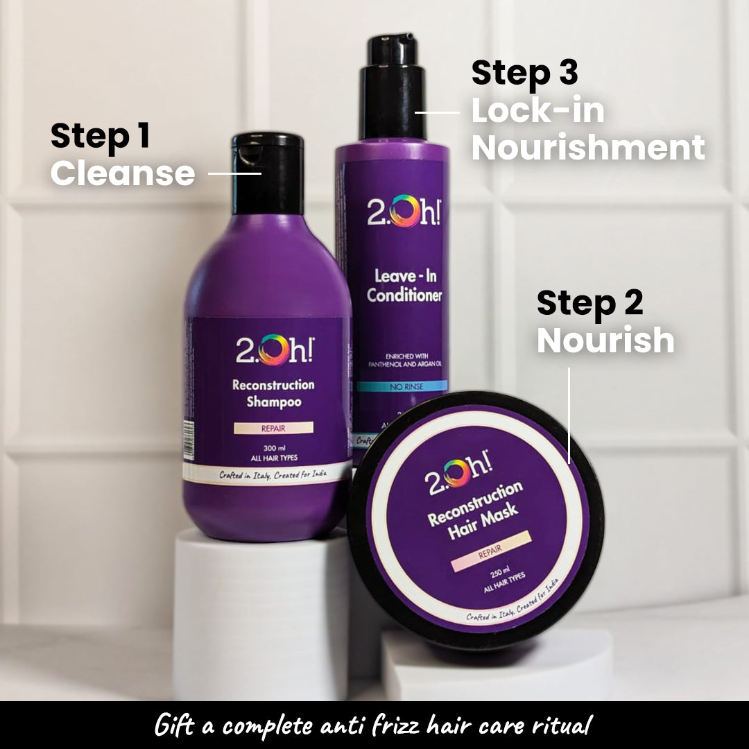 2.Oh! Hair Care Kit with Step 1 Cleanse, Step 2 Nourish, Step 3 Lock-in. The perfect anti-frizz hair care ritual to gift