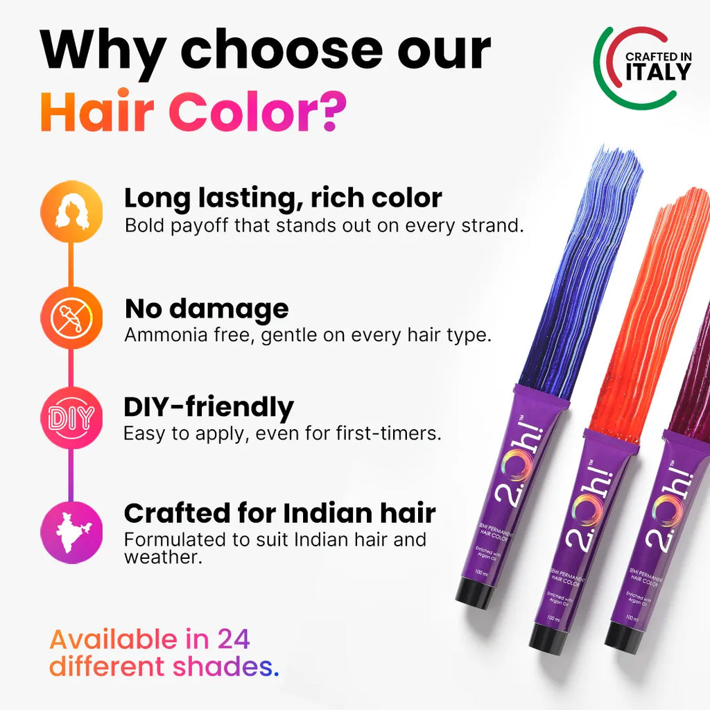 2.Oh! Hair Color - Long-Lasting Color, No Damage, DIY-Friendly, and Crafted for Indian Hair