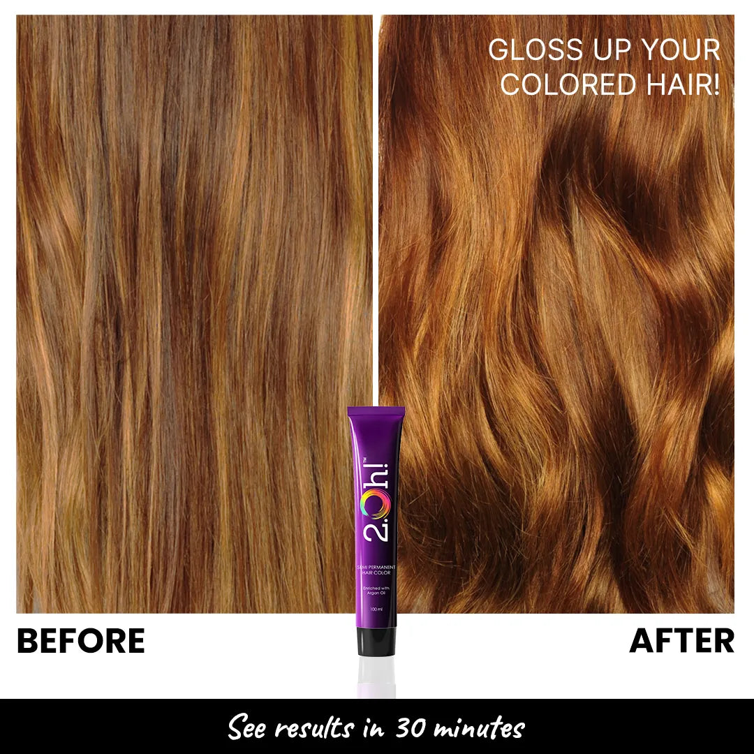 Before and After the use of 2.Oh! Clear Gloss Semi-permanent Hair Color