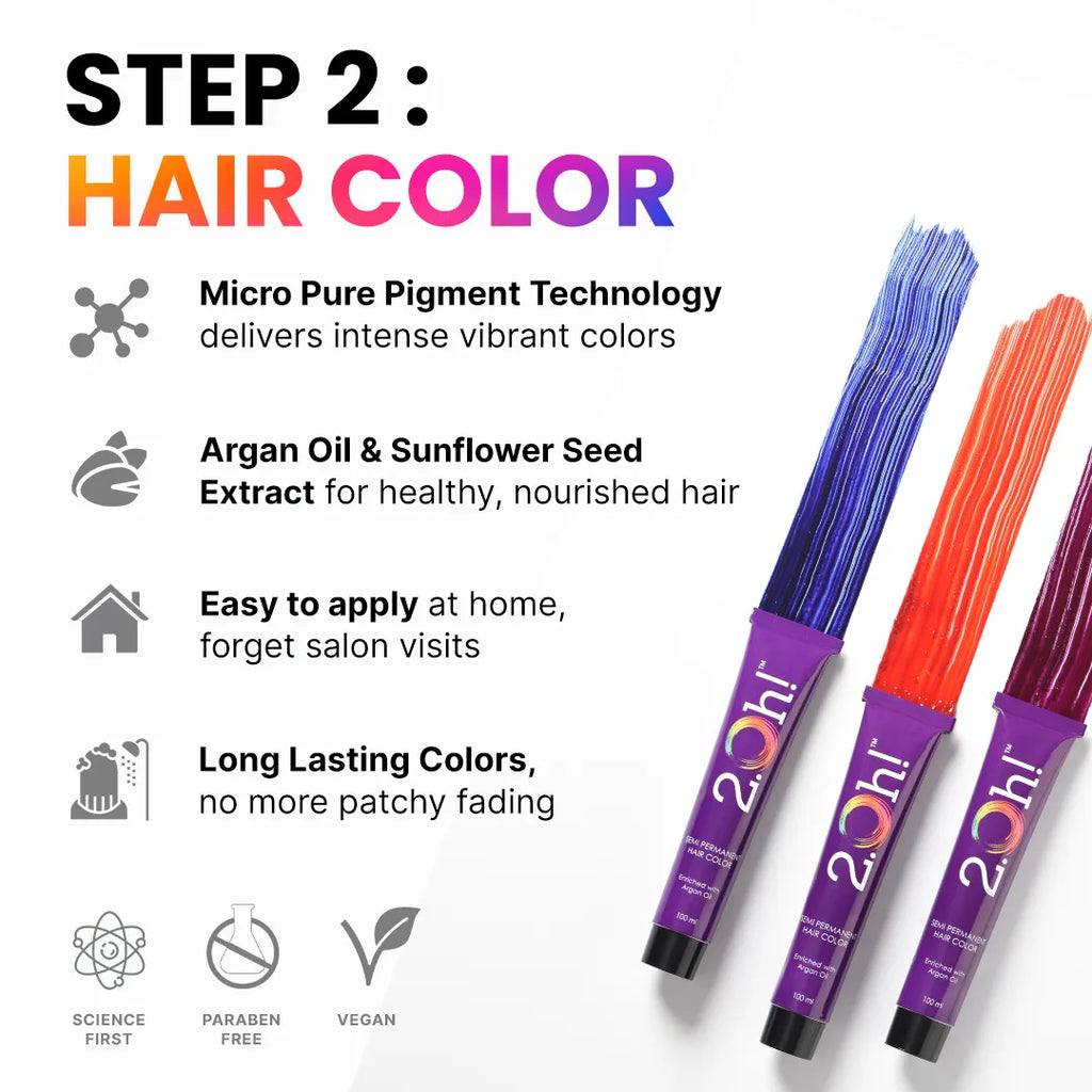 2.Oh! Hair Color with Micro Pure Pigment Technology, Argan Oil, Sunflower Seed Extract - Easy to apply, long-lasting color