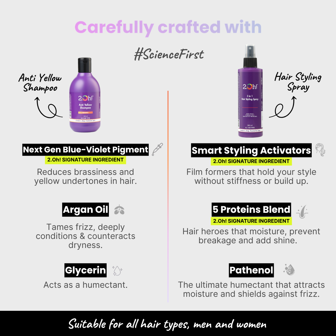 Tone & Style Combo : Anti Yellow Shampoo + Hair Styling Spray