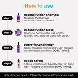 How to use 2.Oh! Purple Reconstruction Shampoo, Reconstruction Mask, Leave-In Conditioner, and Repair Serum