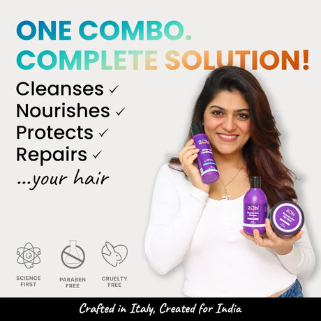 2.Oh! Damage Repair Combo: Cleanses, Protects, Repairs, Controls Frizz & Adds Shine. Crafted in Italy, Made for India.