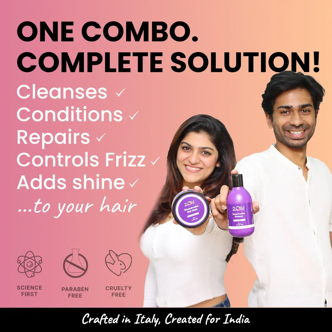 One combo. Complete solution! Cleanses, conditions, repairs, controls frizz & adds shine. Made in Italy, created for India.