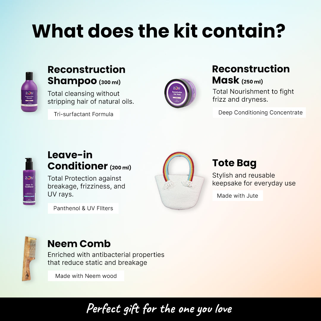 2.Oh! Hair kit with shampoo, Mask, Conditioner, Tote Bag & Neem Comb - Nourish, Protect. Perfect Gift for the one you love.