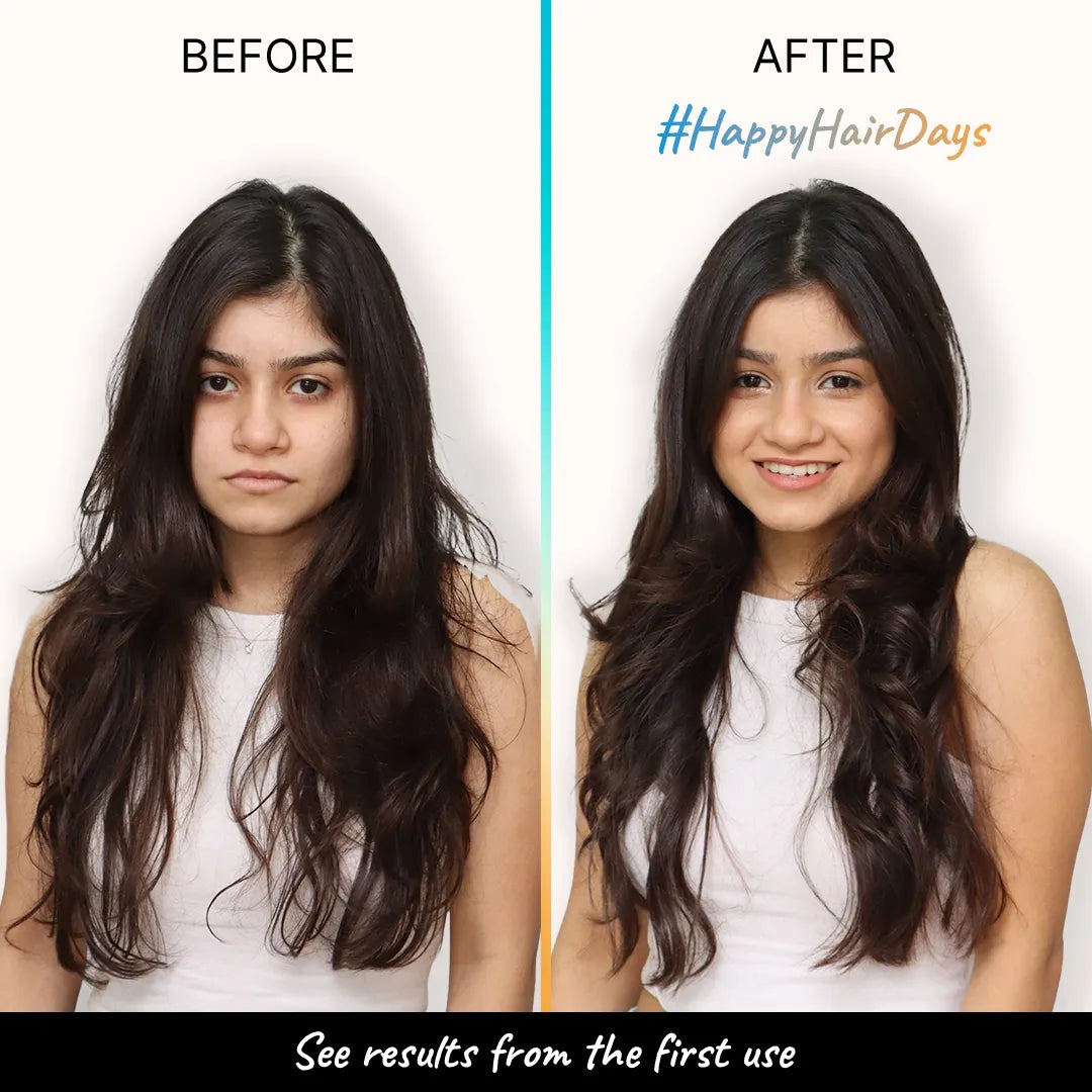 Before and After the use of 2.Oh! Leave In Conditioner and Repair Serum