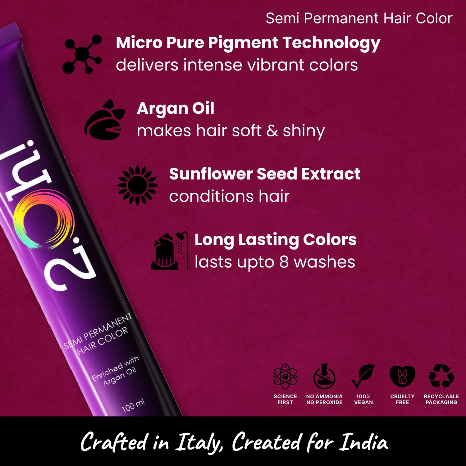 2.Oh! Bordeaux Semi-permanent Hair Color 100ml with Argan Oil and Sunflower Seed Extract