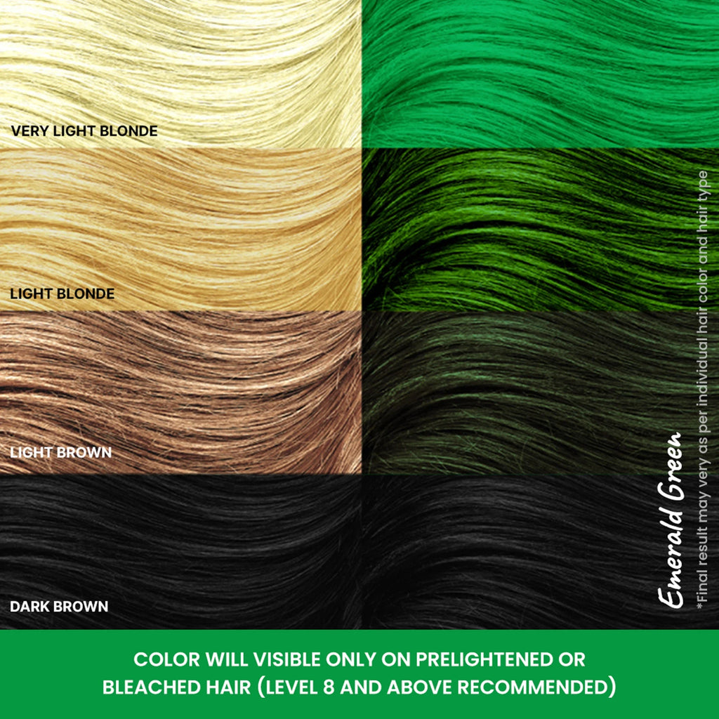 Different shades of Emerald Green Bleach