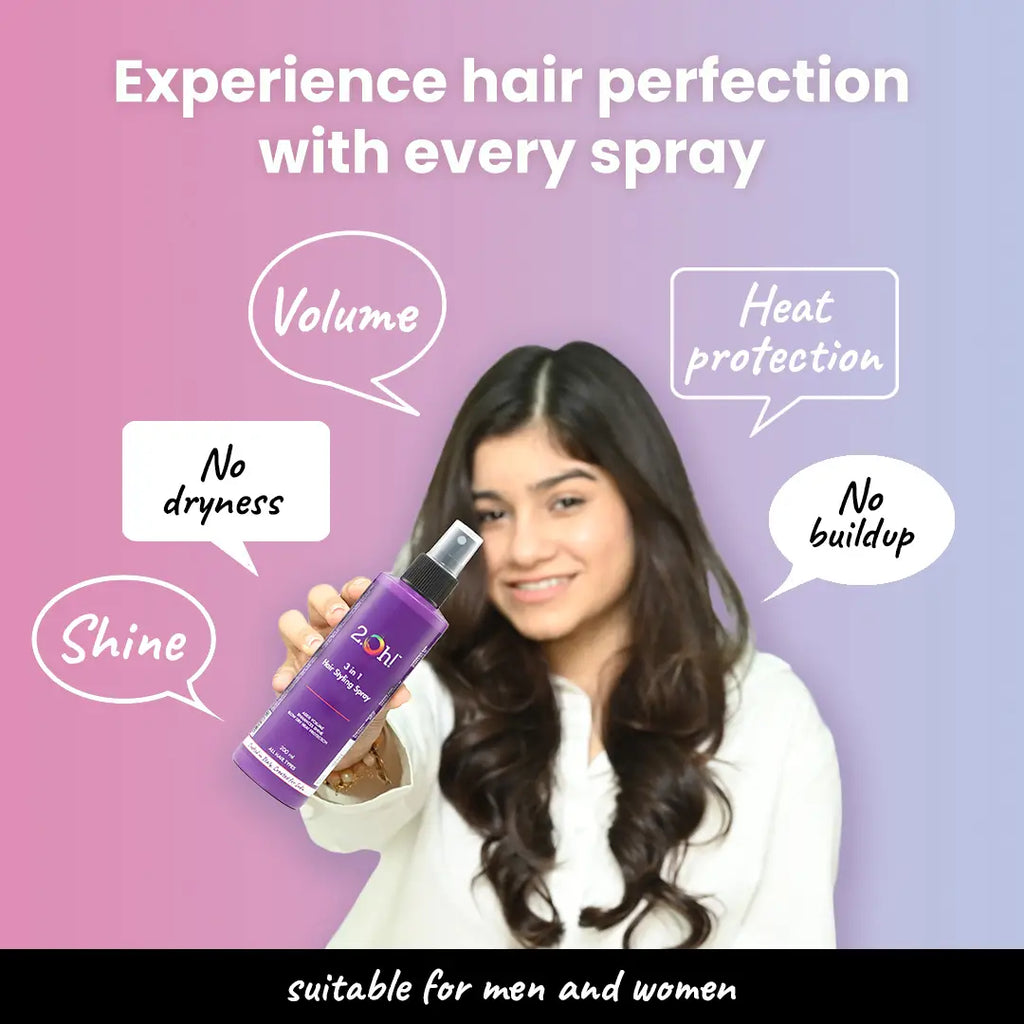 Experience Hair Perfection with our 2.Oh! 3 in 1 Hair Styling Spray