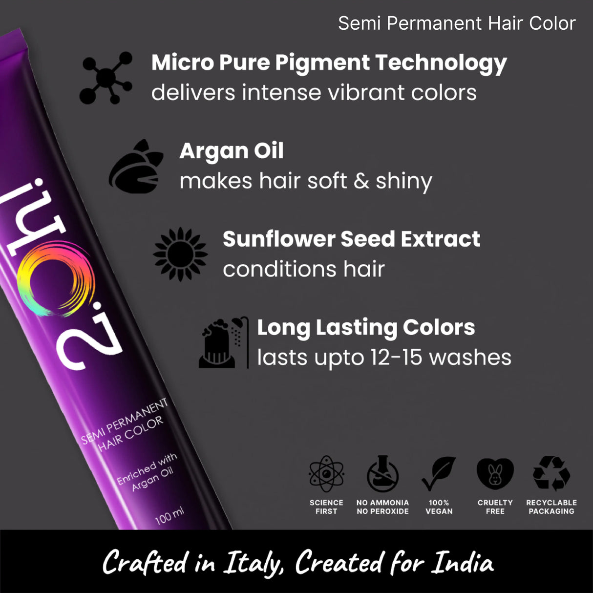 2.Oh! Charcoal Semi-permanent Hair Color 100ml with Argan Oil and Sunflower Seed Extract