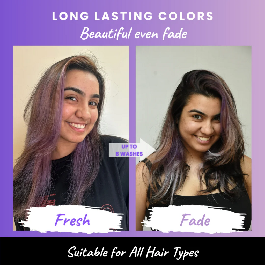 Befor and After the use of 2.Oh! Lavender Semi-permanent Hair Color 100ml 
