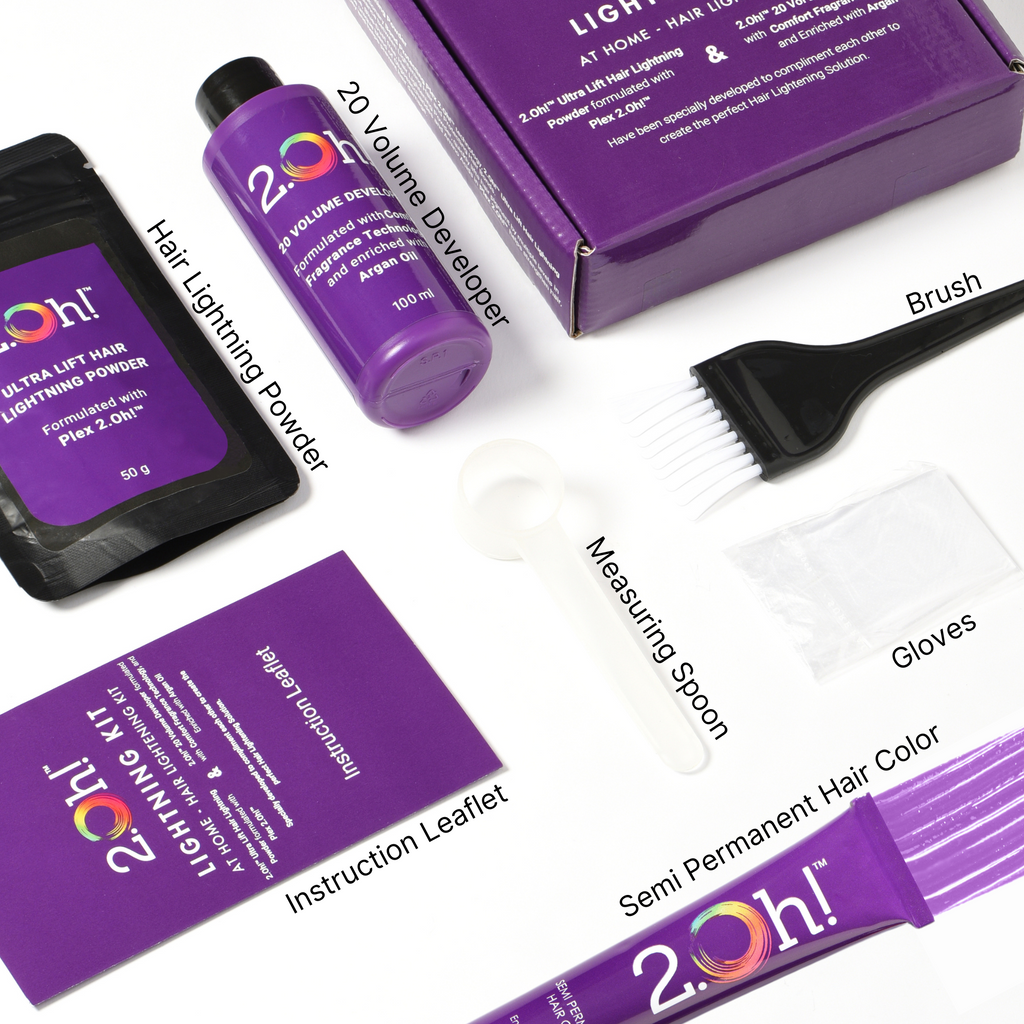 2.Oh! Lavender Semi-permanent Hair color, Volume developer, Hair Lightning Power, Gloves, Brush, and Measuring spoon