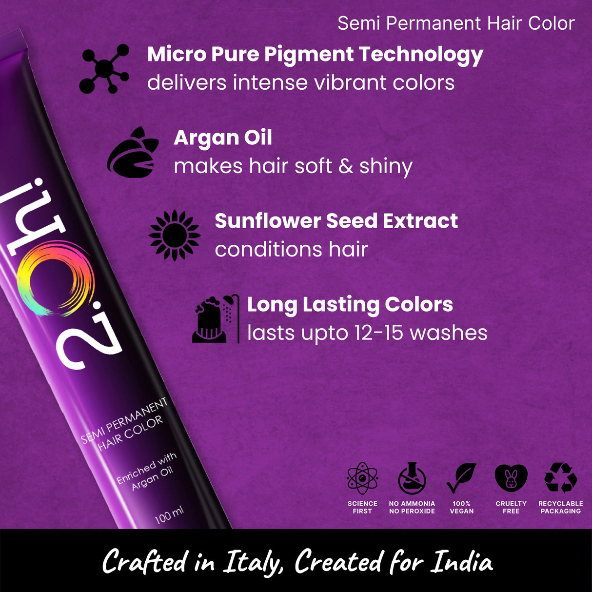 2.Oh! Purple Semi-permanent Hair Color 100ml with Argan Oil and Sunflower Seed Extract