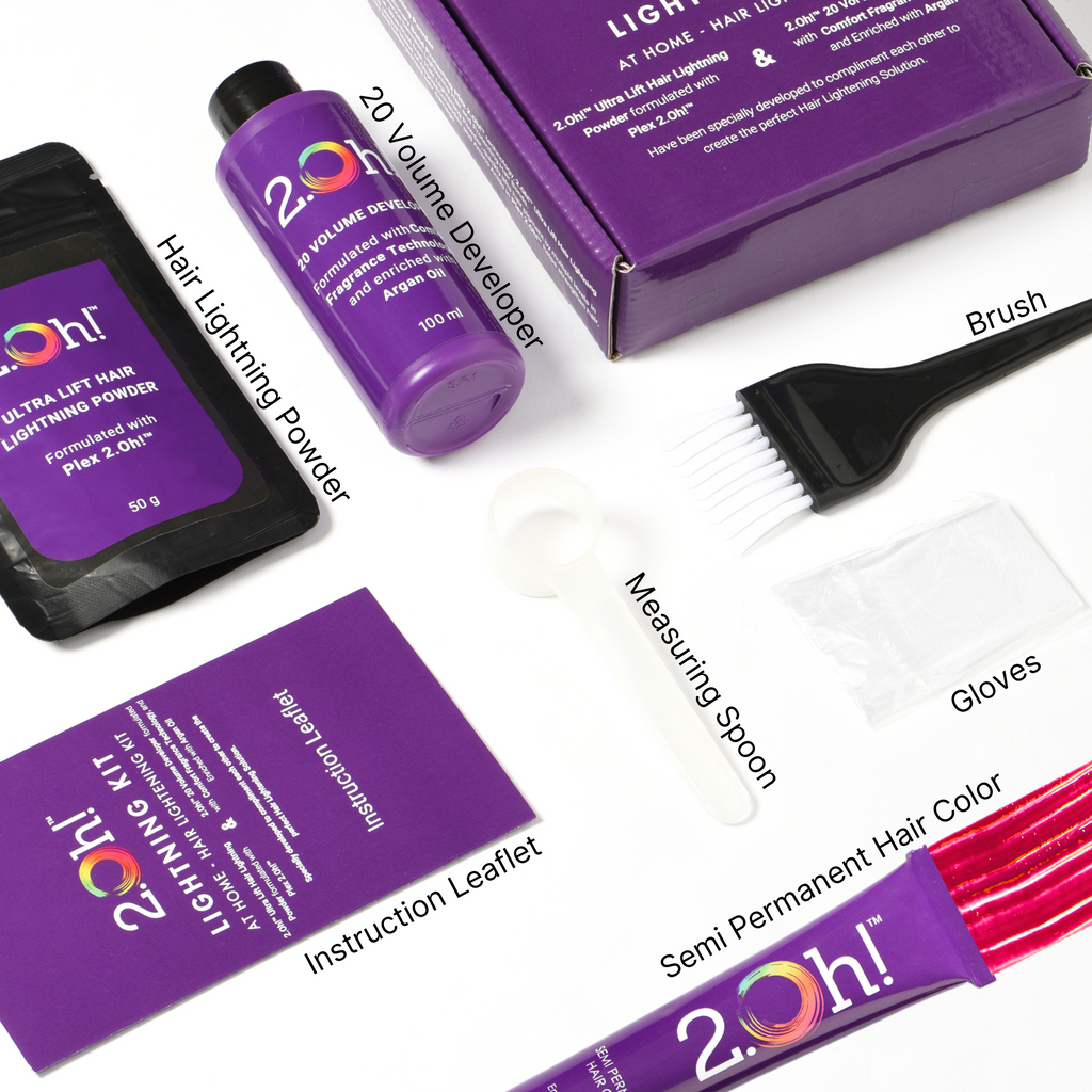 2.Oh! Red Semi-permanent Hair color, Volume developer, Hair Lightning Power, Gloves, Brush, and Measuring spoon